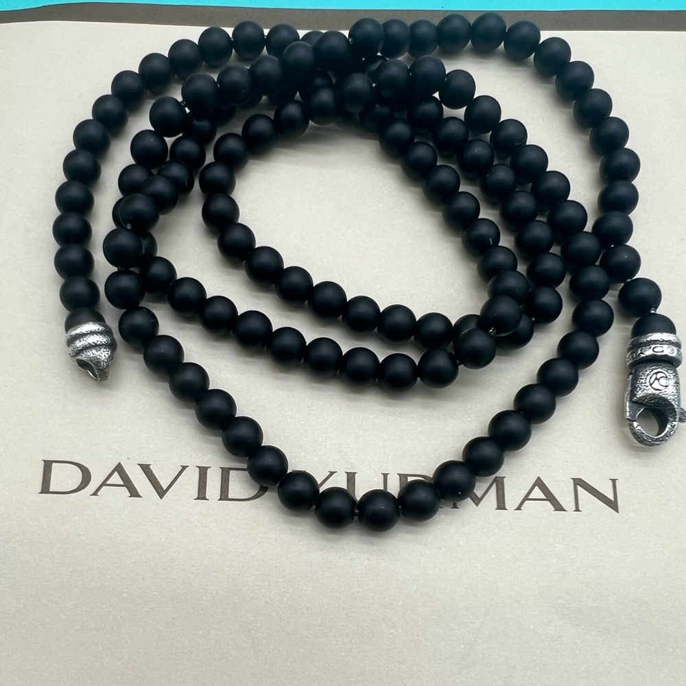 🔴Authentic DAVID YURMAN  Spiritual Onyx Beads Sterling Silver Necklace🔴